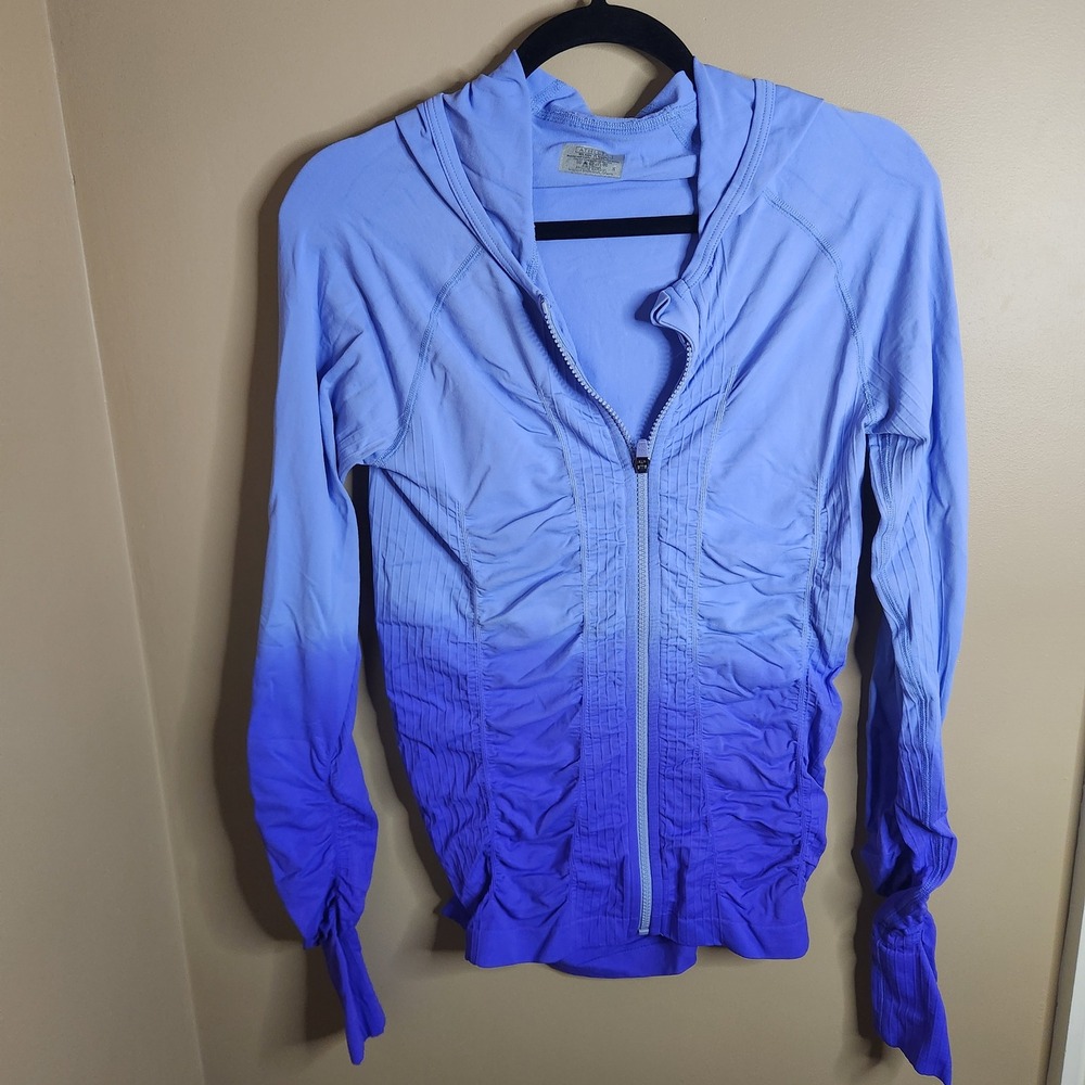 Athleta Vintage Cadence Ombre Ruched Full Zip Hoodie Purple Blue  Size S